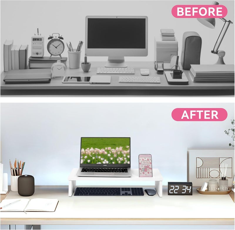 Qupui 21" Monitor Stand Riser with Phone Holder, Monitor Stand for Desk, Computer Monitor Stand, Desk Shelf for Top of Desk, Desktop Organizer for Laptop, Printer, TV - Image 4